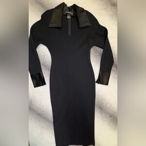 Vintage Andrea Jovine Evening Knit Dress Satin Collar High Slit 100% Wool Sz S
